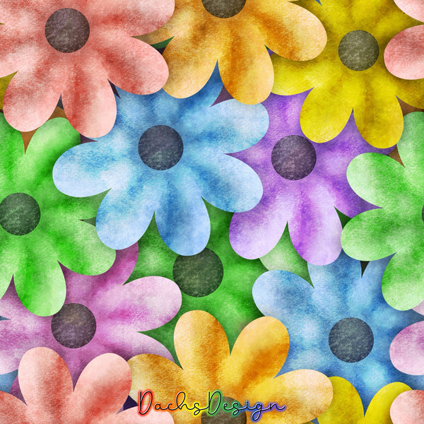 Watercolour Rainbow Flowers - NON-EXCLUSIVE Seamless Pattern