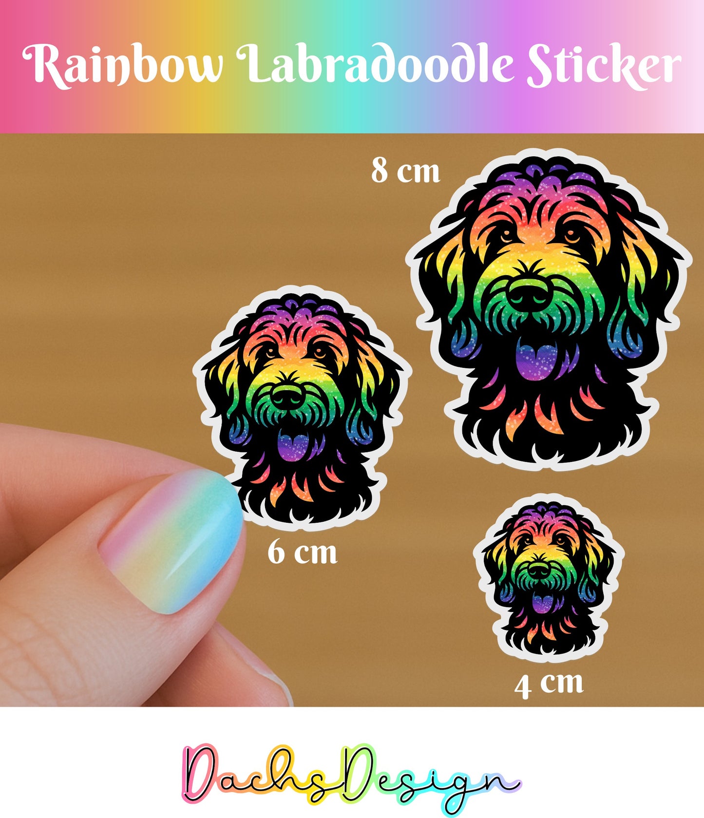 Labradoodle Sticker: Waterproof Rainbow Glitter Vinyl Sticker