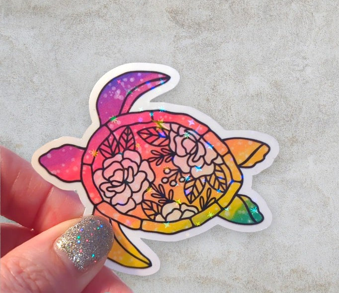 Floral Rainbow Turtle Waterproof Vinyl Sticker
