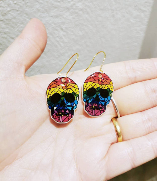 Rainbow Skulls Dangly Earrings