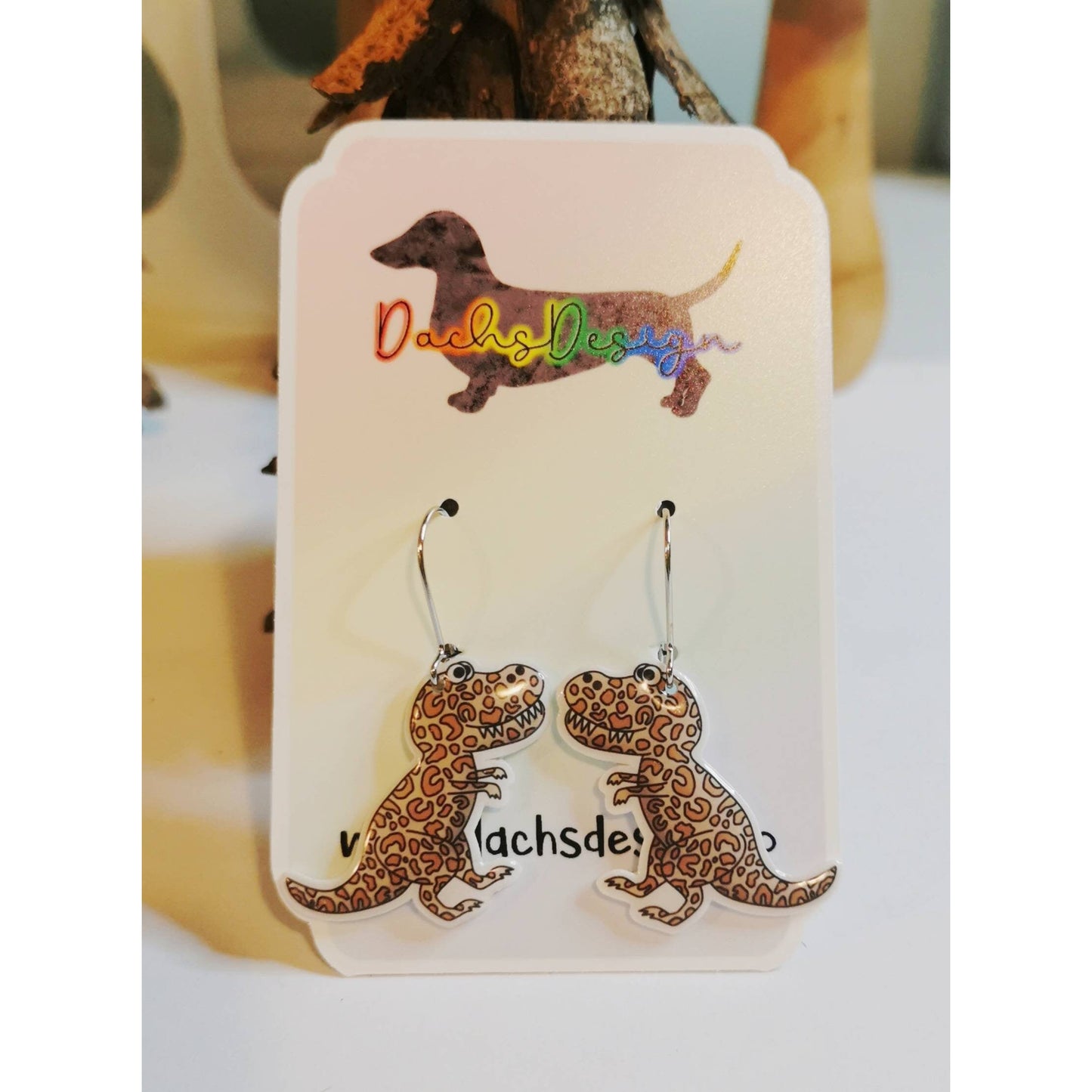 Leopard Print T-Rex Dangle Earrings