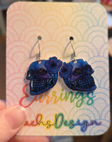 Purple Skull Dangly Earrings