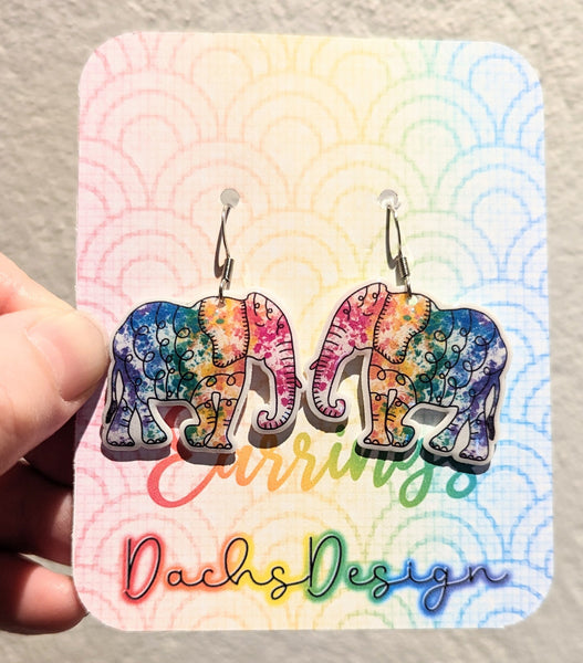 Colourful Rainbow Elephant Dangly Earrings