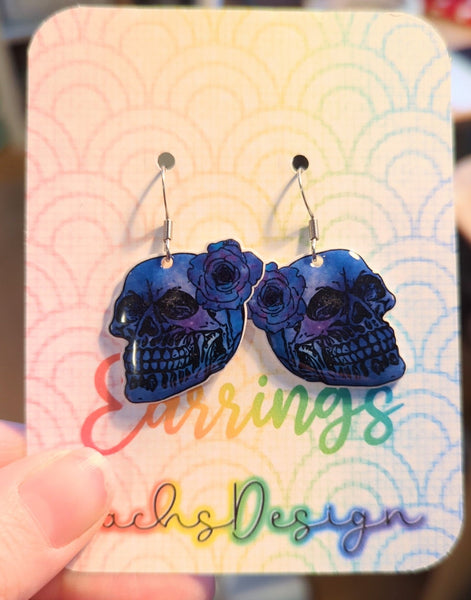 Purple Skull Dangly Earrings