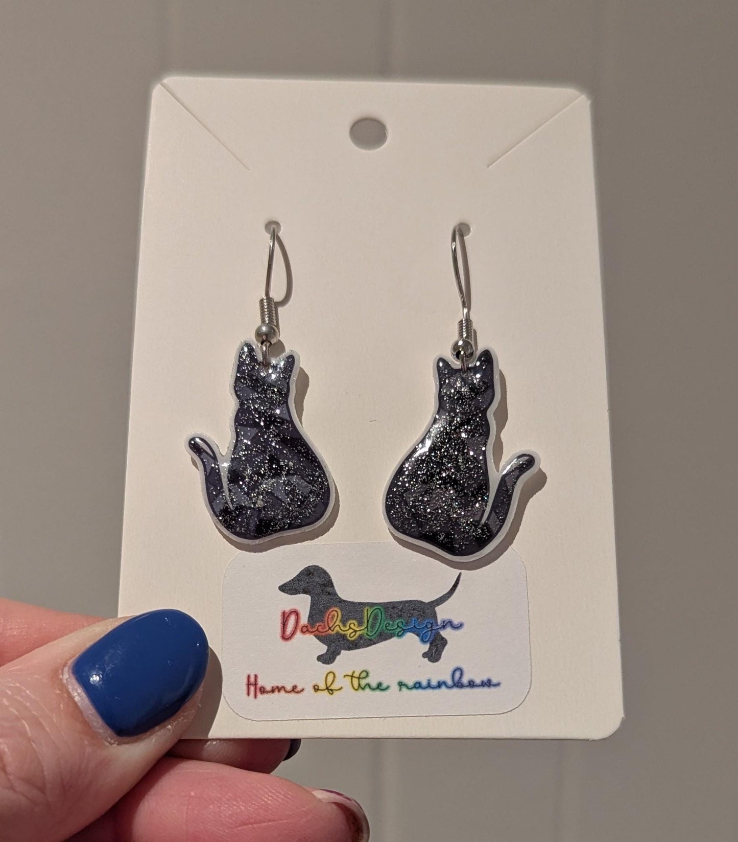 Sparkly Black Cat Dangle Earrings
