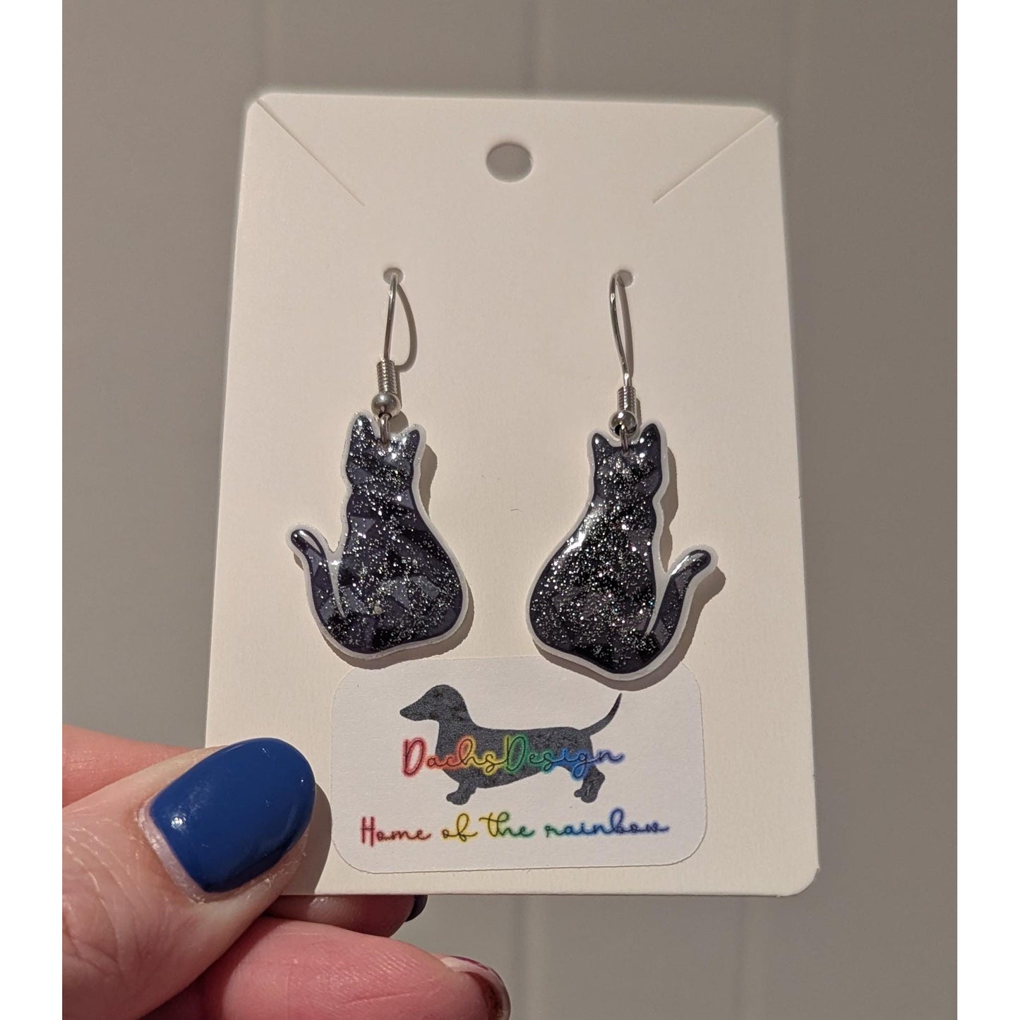 Sparkly Black Cat Dangle Earrings
