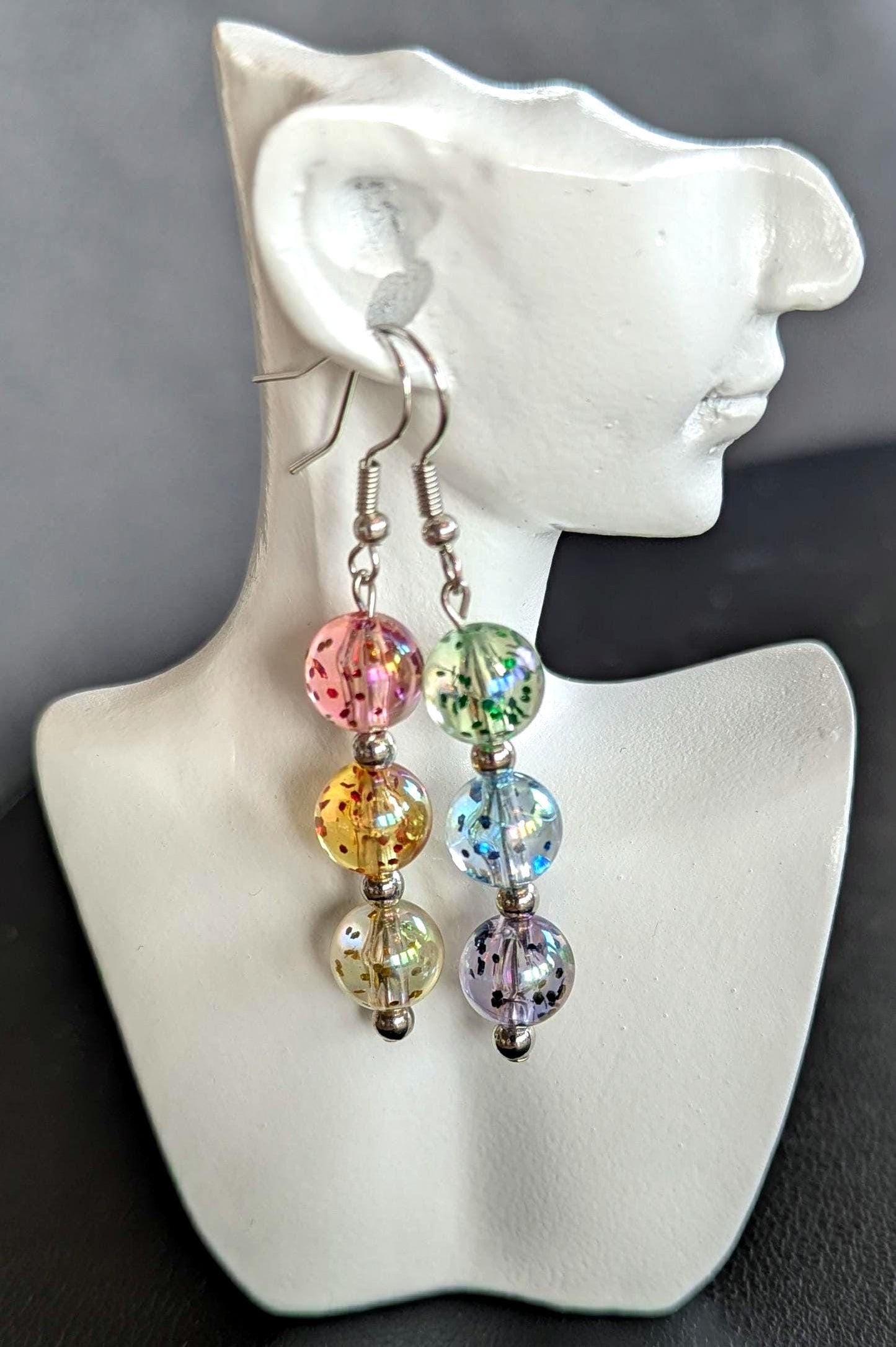 Rainbow Glitter Bead Dangle Earrings