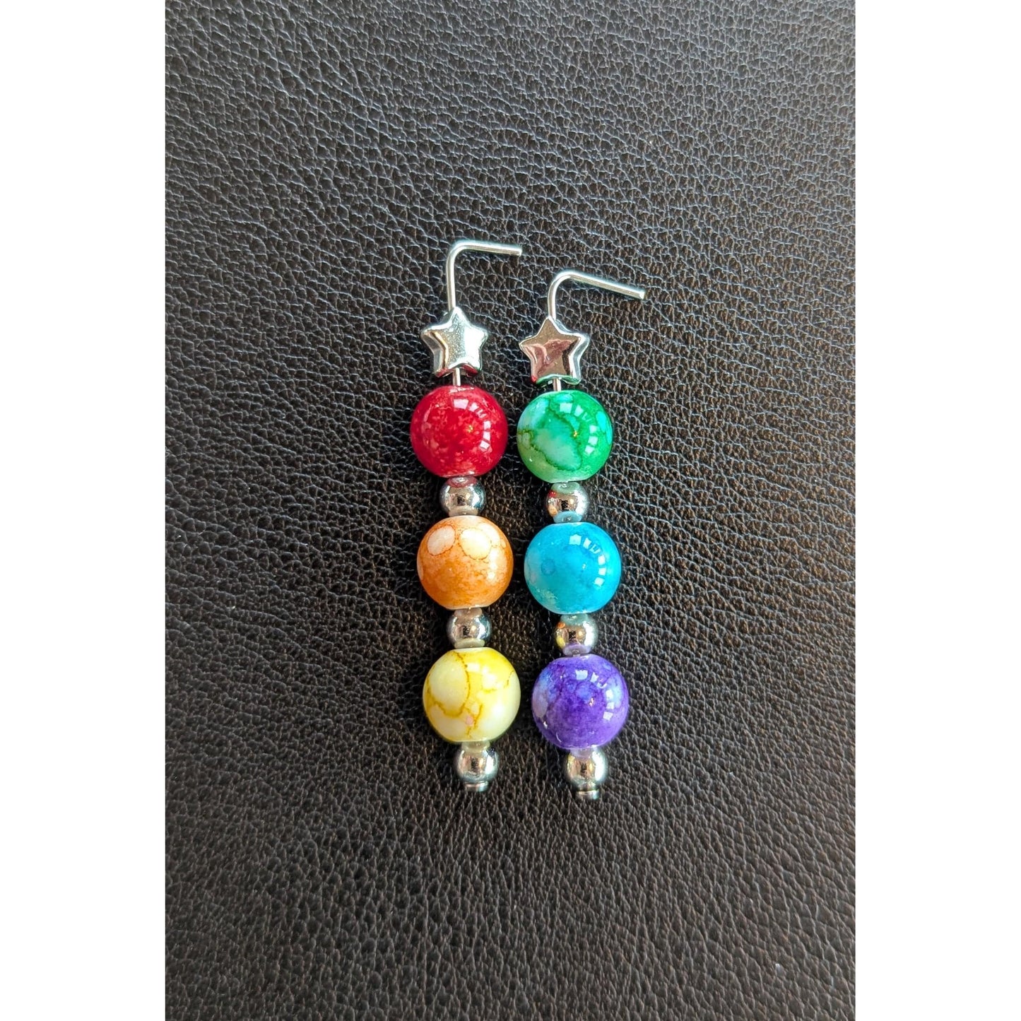 Rainbow Bead Dangle Earrings