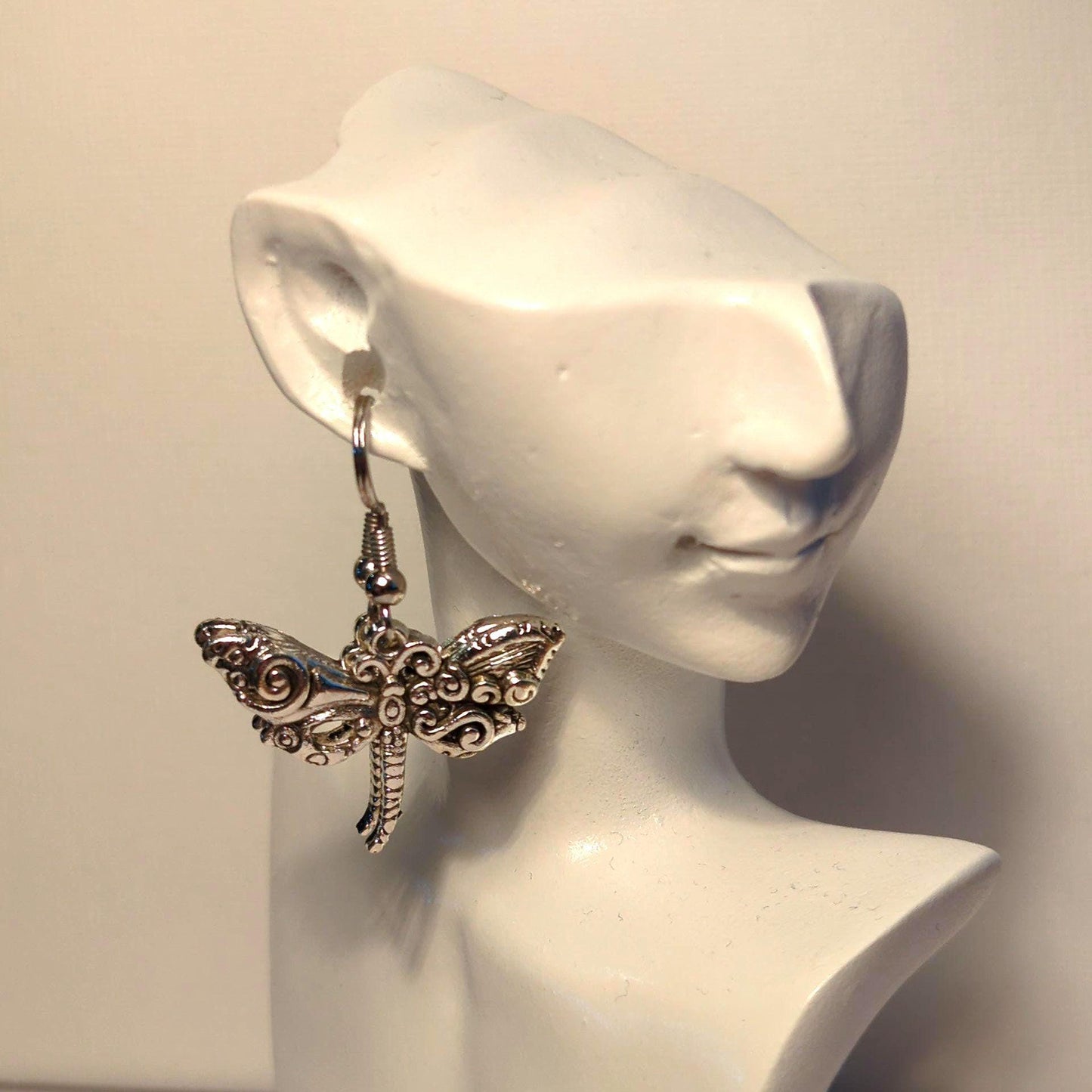 Silver Metal Dragonfly Earrings