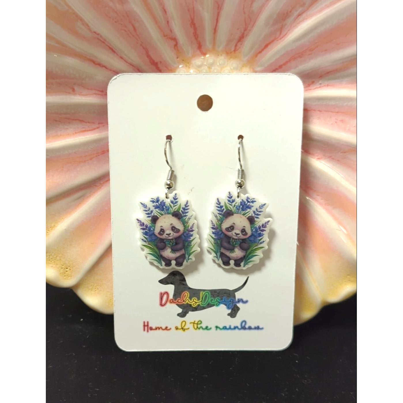 Floral Panda Dangly Earrings