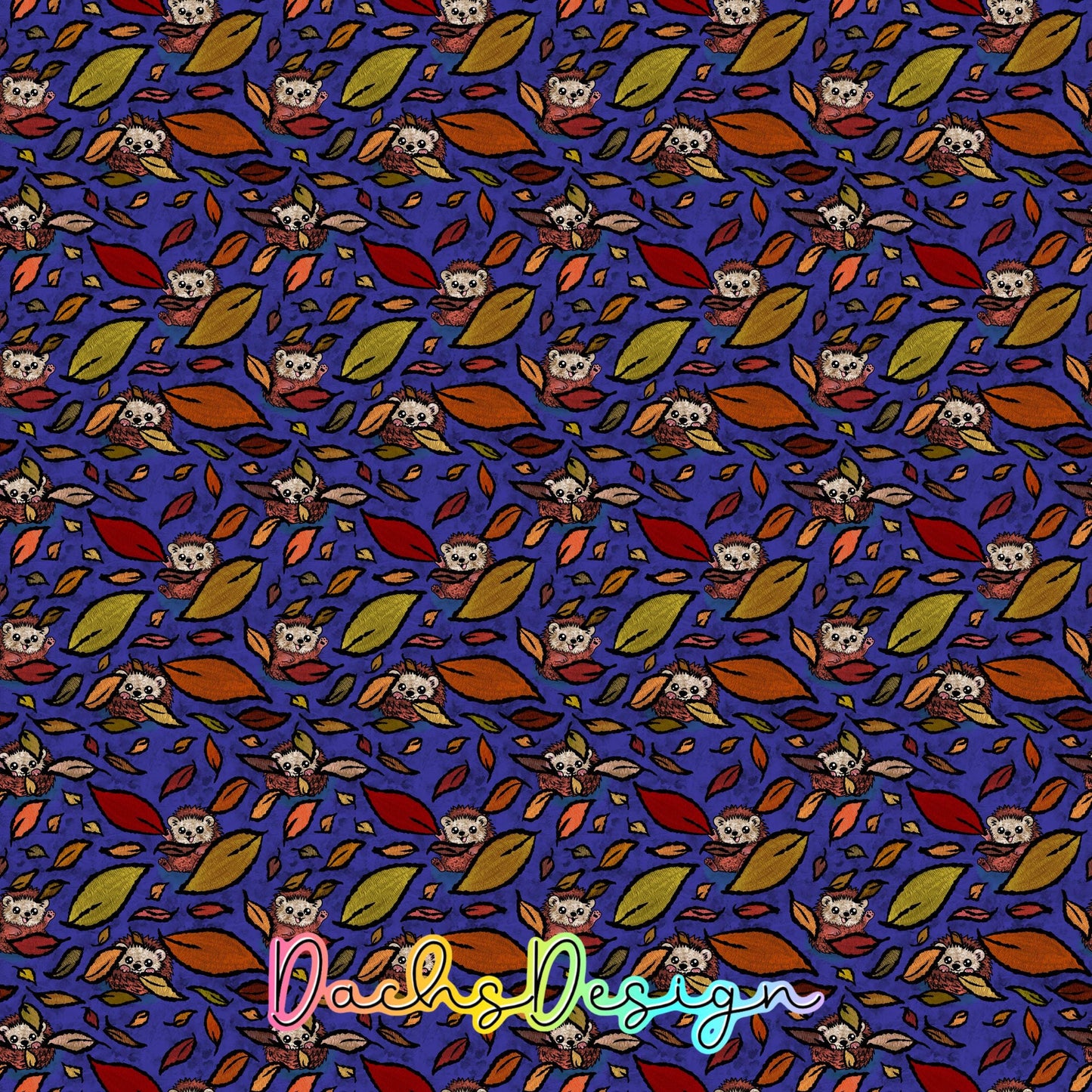Autumn Hedgehogs on Purple Seamless Pattern (Digital Download)