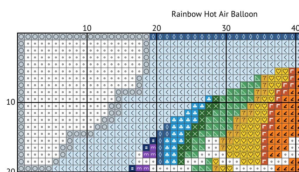 Rainbow Hot Air Balloon Cross Stitch Pattern: 14 Count Aida PDF