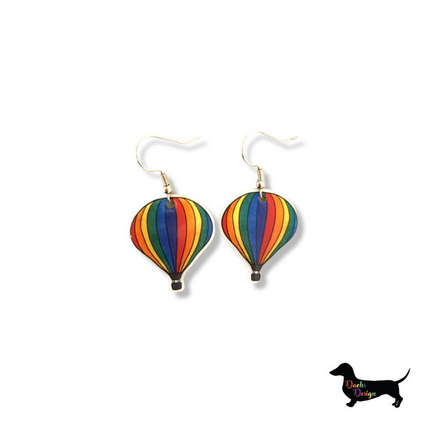 Rainbow Hot Air Balloon Dangly Earrings