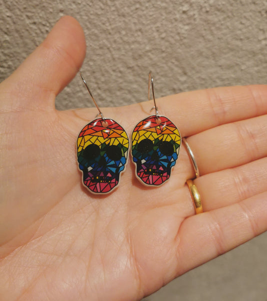 Rainbow Skull Dangly Earrings