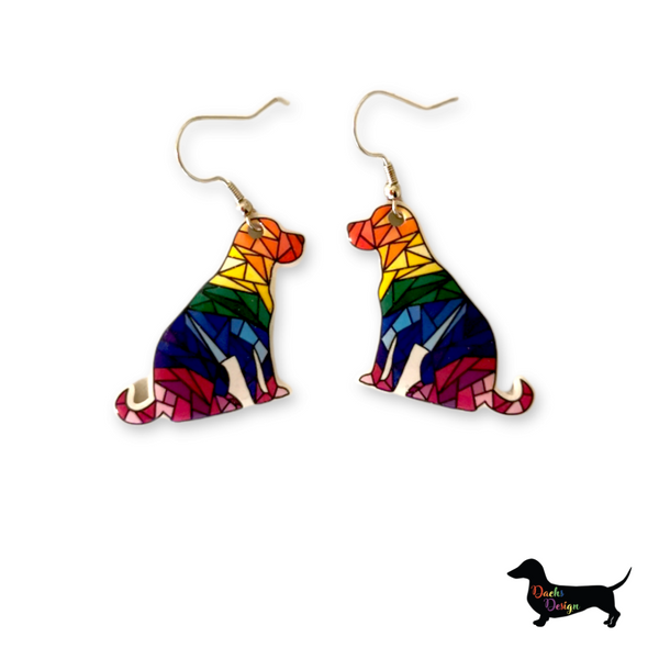Stained Glass Rainbow Labrador Dangly Earrings
