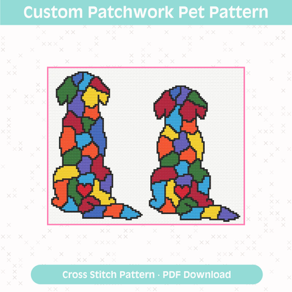 Custom Patchwork Pet Cross Stitch Pattern PDF | Personalised Simple Dog & Cat Portraits