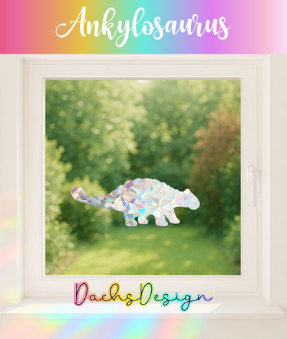 Ankylosaurus Rainbow Suncatcher: Removable Dinosaur Window Cling