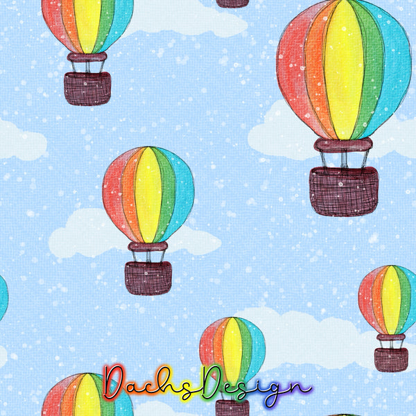 Rainbow hot air balloons, NON-EXCLUSIVE seamless pattern, digital design, fabric design, balloons fabric pattern, rainbow seamless pattern, fabric scene