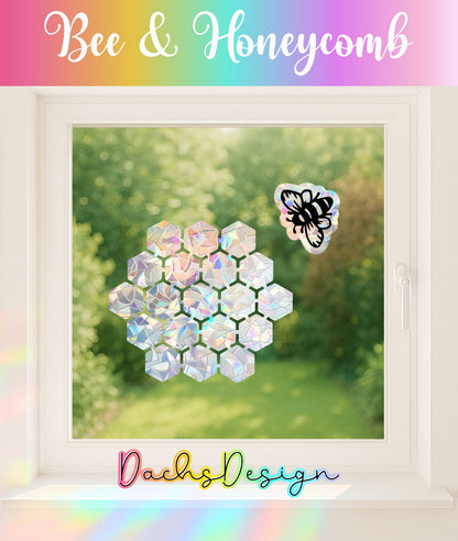 Bee and Honeycomb Rainbow Suncatcher: Rainbow Window Decal