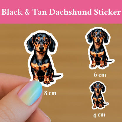 Vanntett vinylklistremerke – sort og tan dachshund