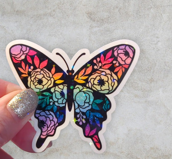 Floral Rainbow Butterfly Waterproof Vinyl Sticker
