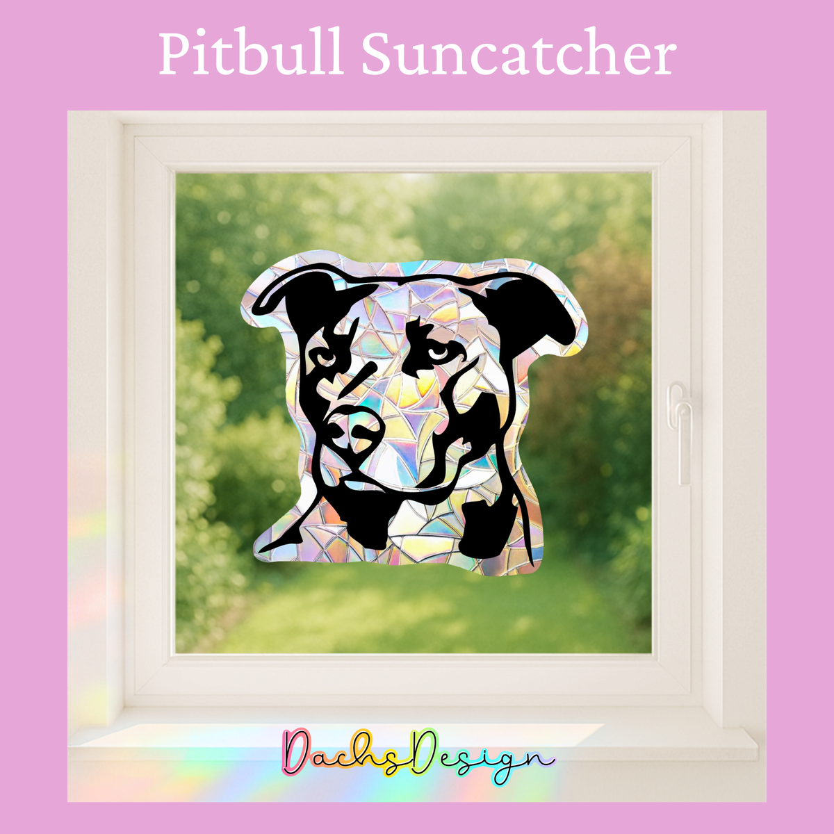 Pitbull solfanger: Regnbue vindusklistremerke, gave til hundelsker