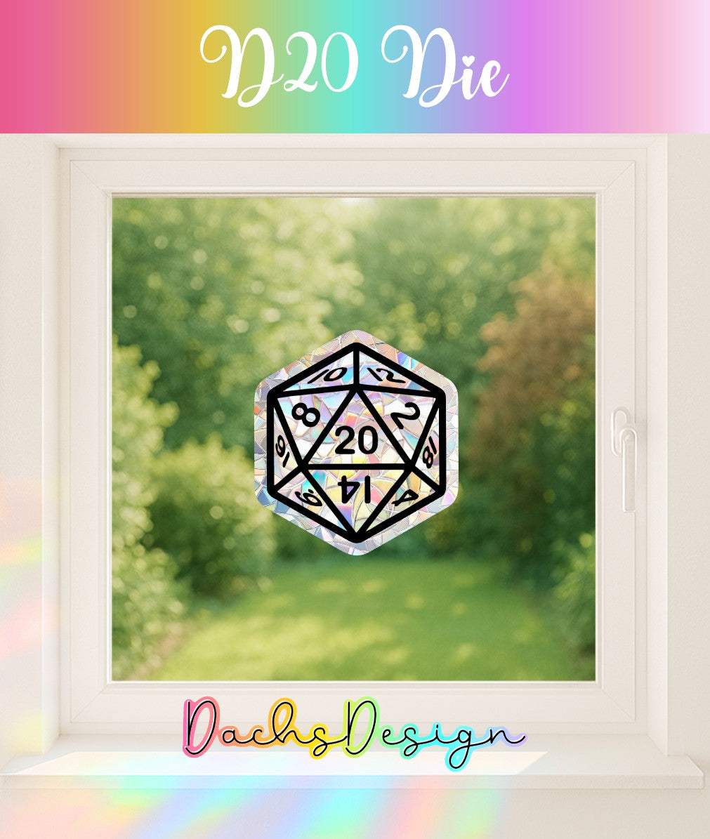 D20 Die Rainbow Suncatcher: Handmade Window Sticker
