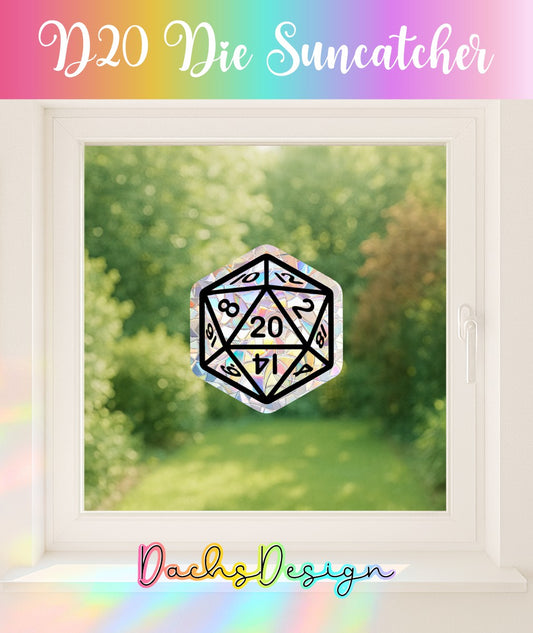 D20 Die Rainbow Suncatcher: Handmade Window Sticker