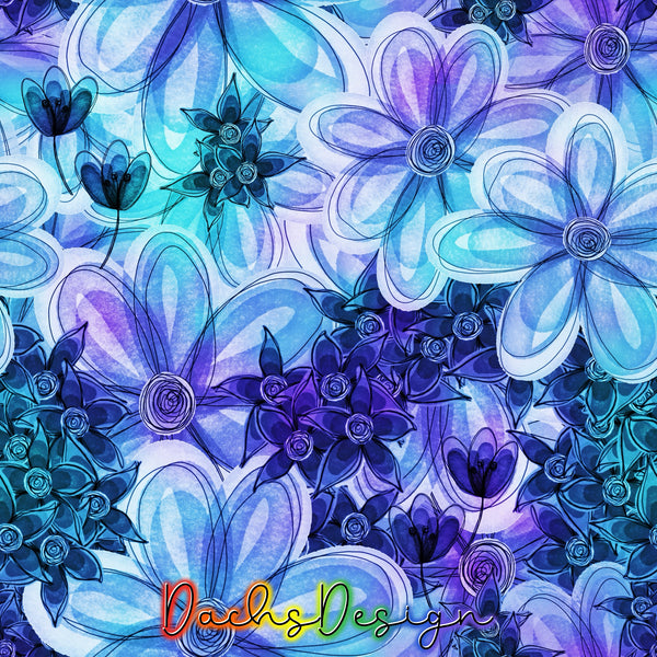 Purple Teal Watercolour Floral - NON-EXCLUSIVE Seamless Pattern