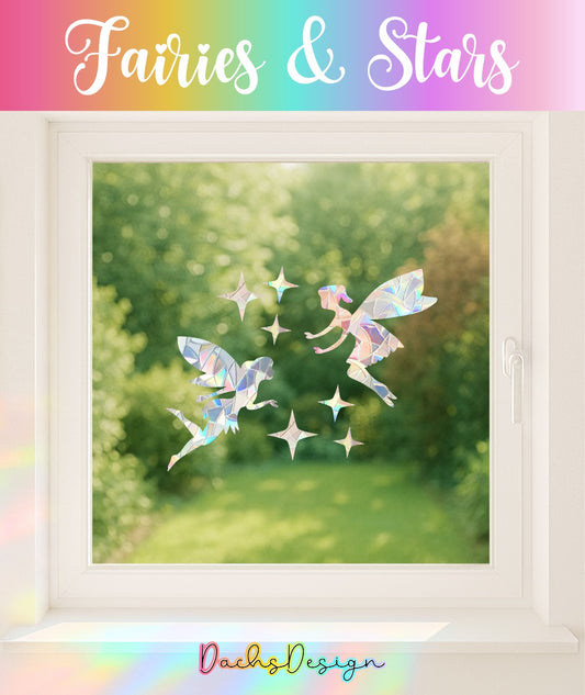 Fairies and Stars Suncatchers: Rainbow Window Cling, Kids Decor