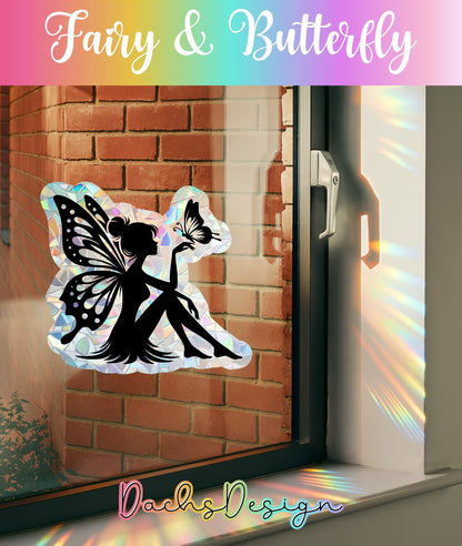 Fairy and Butterfly Suncatcher: Rainbow Window Decal