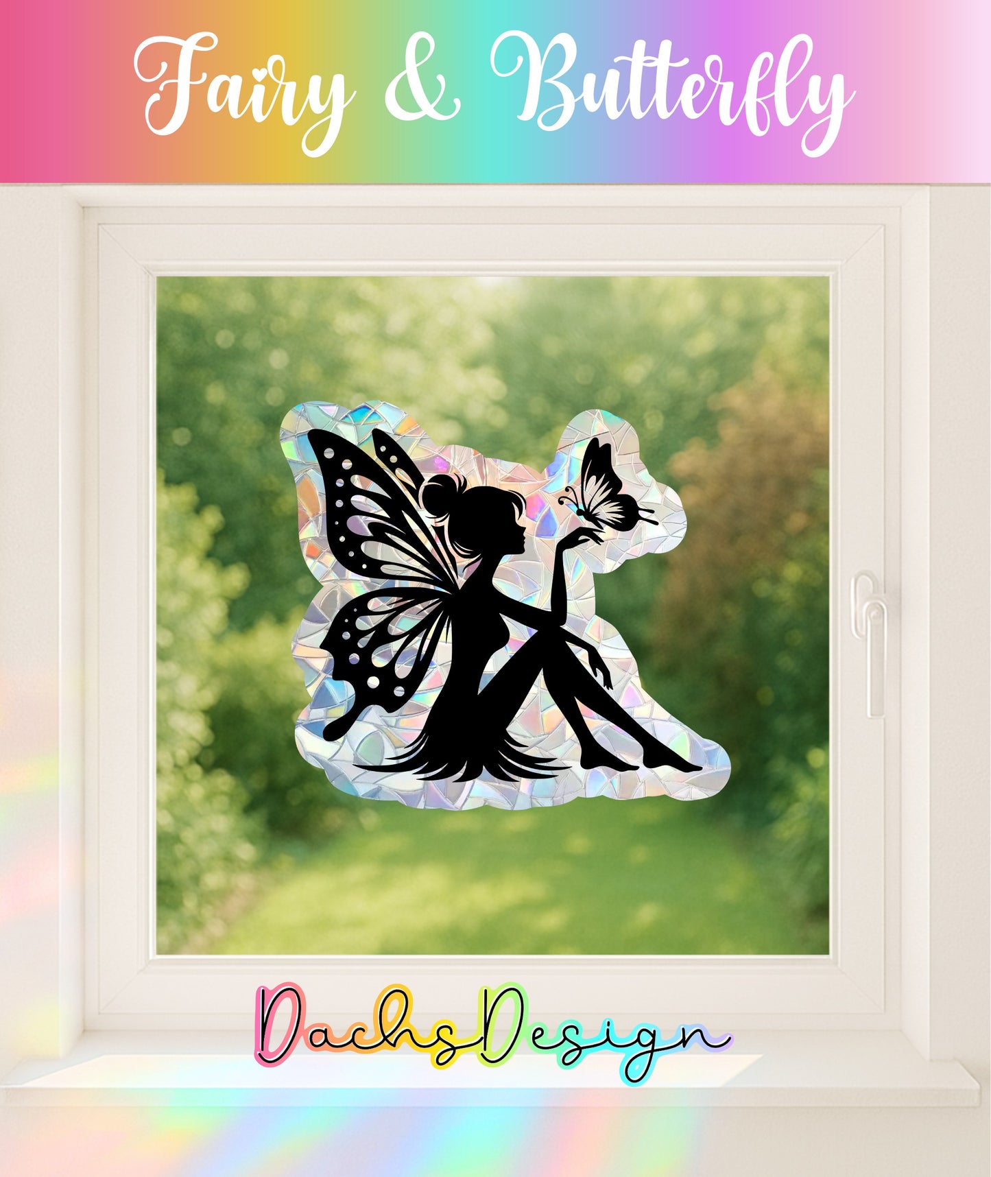 Decorative sticker of a fairy and butterfly