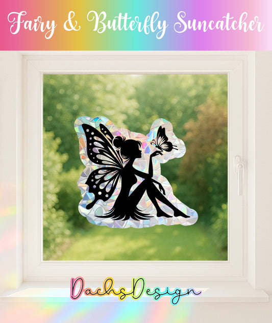Fairy and Butterfly Suncatcher: Rainbow Window Decal