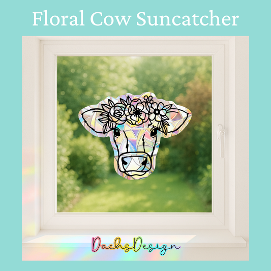 Floral Cow Rainbow Suncatcher