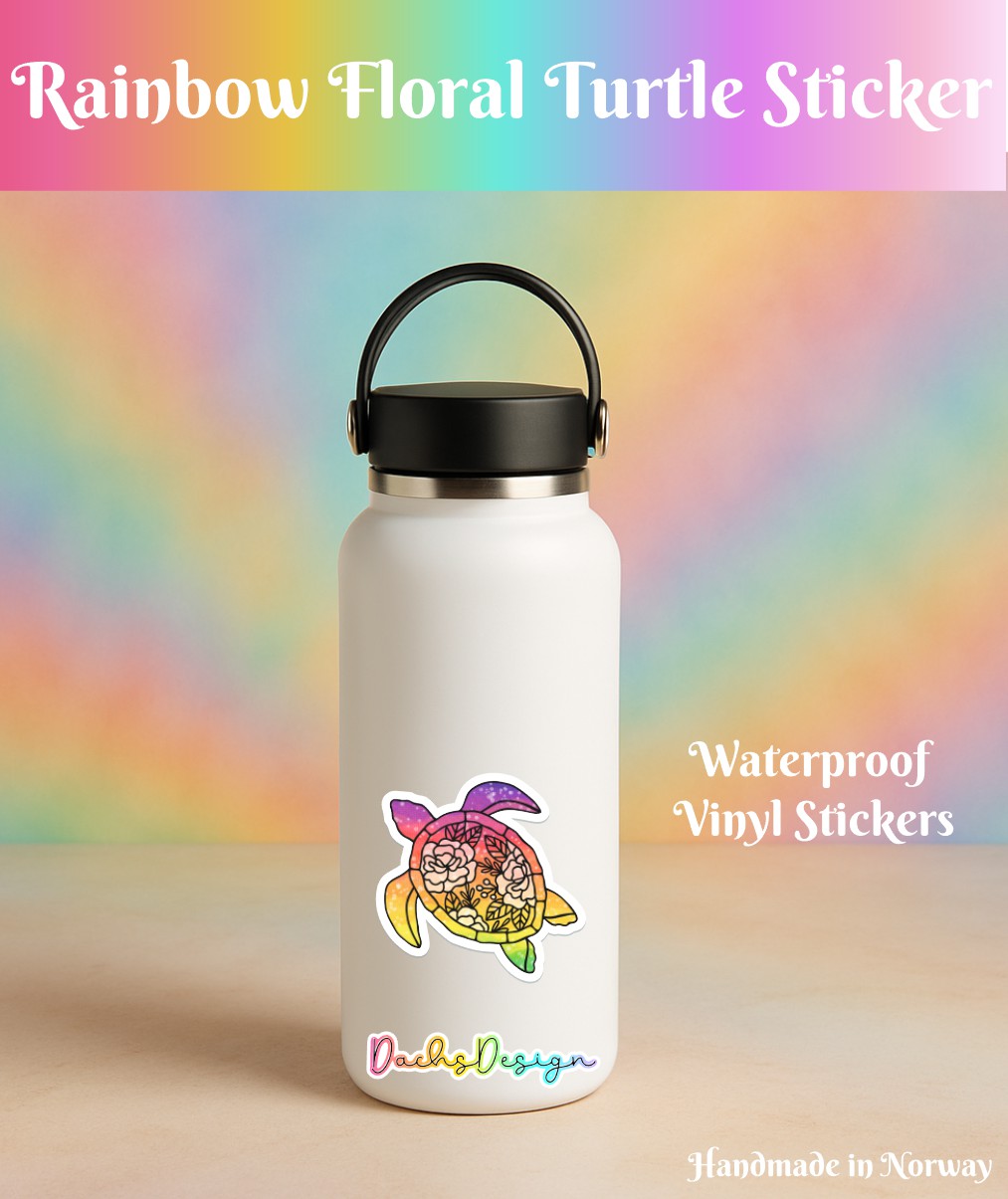 Floral Rainbow Turtle Waterproof Vinyl Sticker