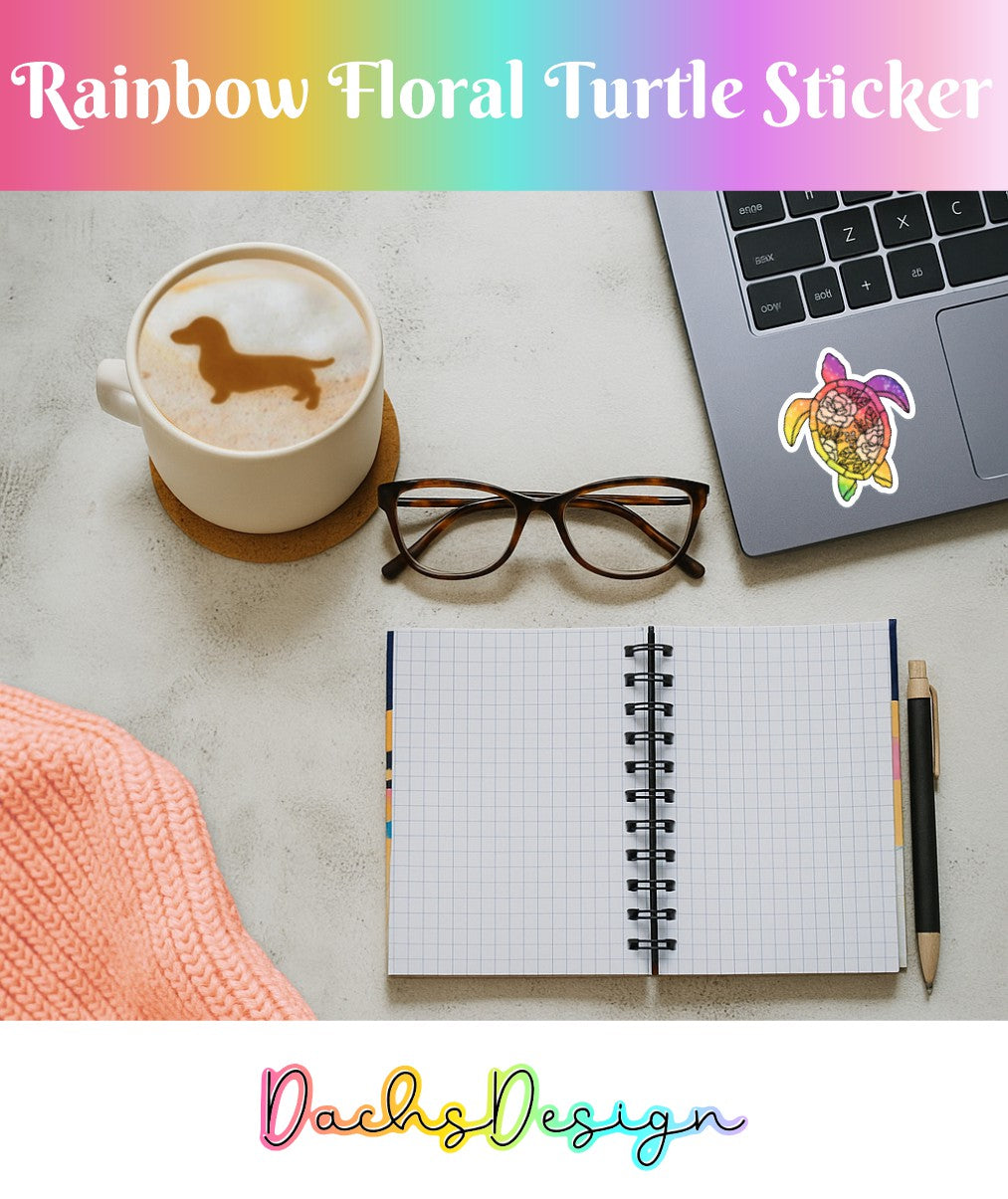 Floral Rainbow Turtle Waterproof Vinyl Sticker