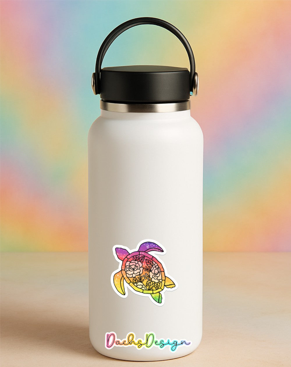Floral Rainbow Turtle Waterproof Vinyl Sticker