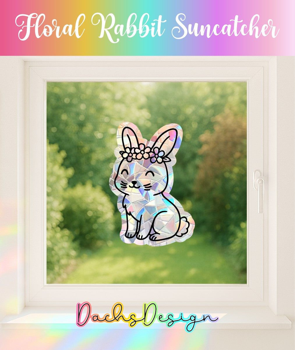 Floral Rabbit Rainbow Suncatcher: Handmade Window Sticker