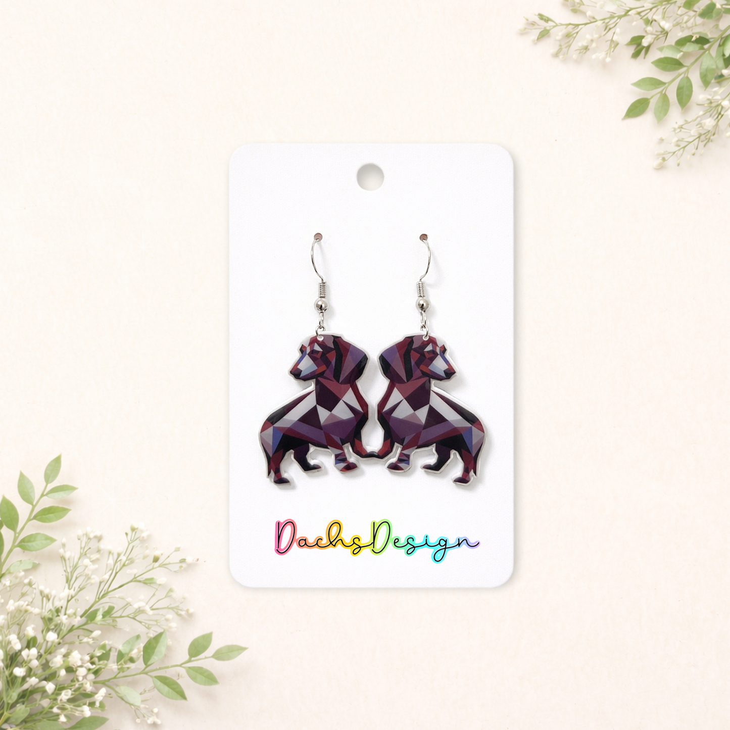 Geometric Dachshund Dangly Earrings