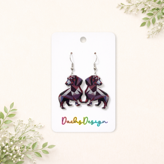 Geometric Dachshund Dangly Earrings - Modern Dog Jewellery Gift