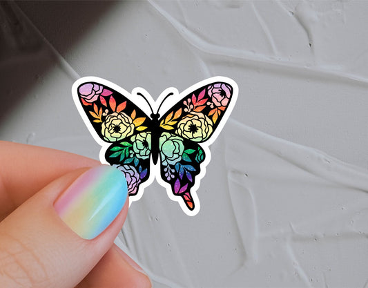 Floral Rainbow Butterfly Waterproof Vinyl Sticker