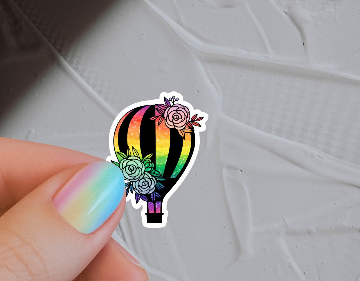 Floral Rainbow Hot Air Balloon Waterproof Vinyl Sticker