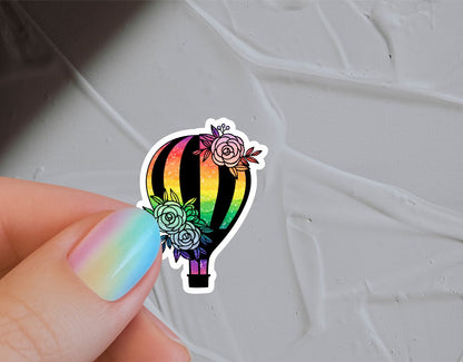 Floral Rainbow Hot Air Balloon Waterproof Vinyl Sticker