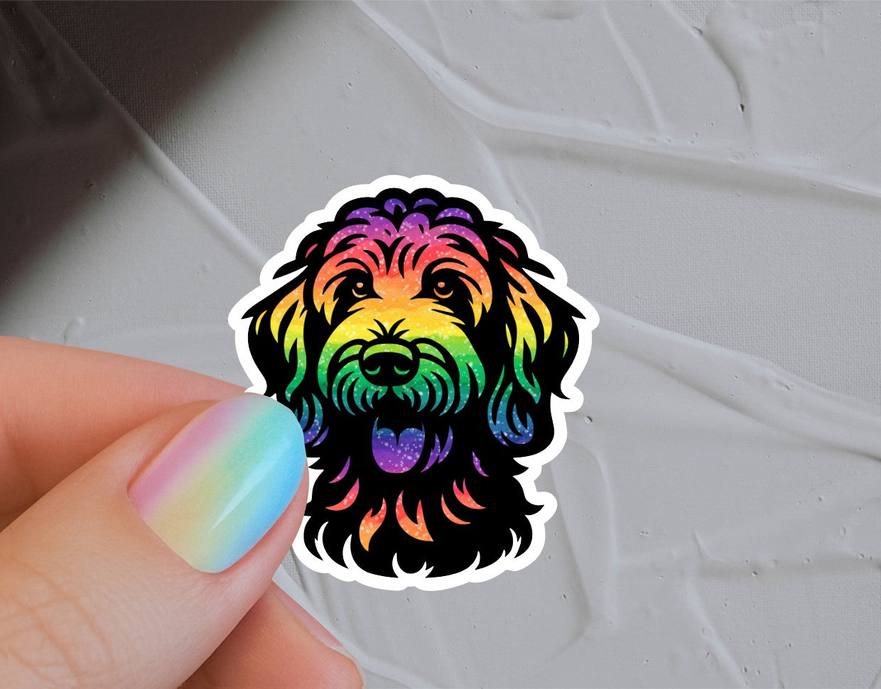 Labradoodle-klistremerke: Vanntett vinylklistremerke med regnbueglitter