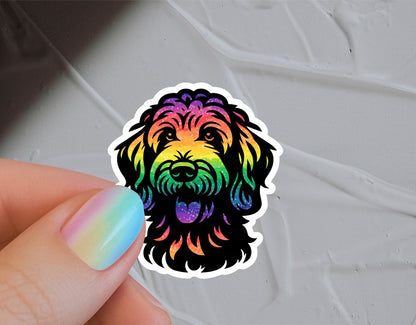 Labradoodle-klistremerke: Vanntett vinylklistremerke med regnbueglitter