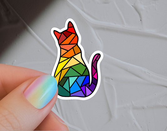 Rainbow Stained Glass Cat Waterproof Vinyl Sticker
