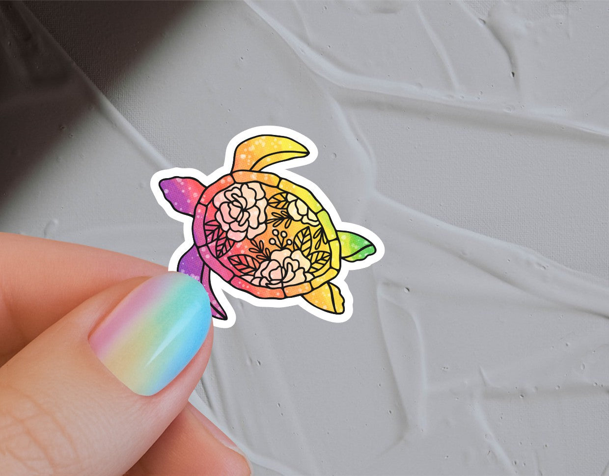 Floral Rainbow Turtle Waterproof Vinyl Sticker
