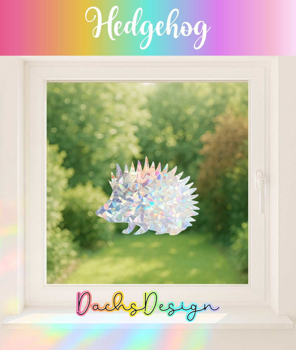 Hedgehog Rainbow Suncatcher: Removable Window Decal, Gift for Hedgehog Lovers