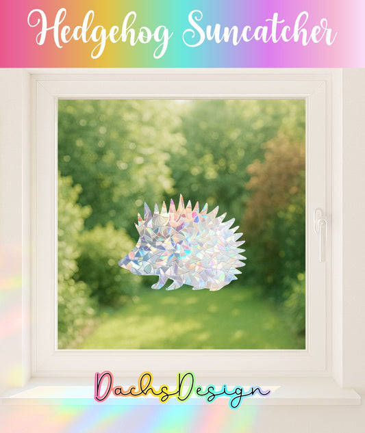 Hedgehog Rainbow Suncatcher: Removable Window Decal, Gift for Hedgehog Lovers