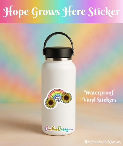 Hope Grows Here Sticker: Waterproof Rainbow Glitter Vinyl Sticker